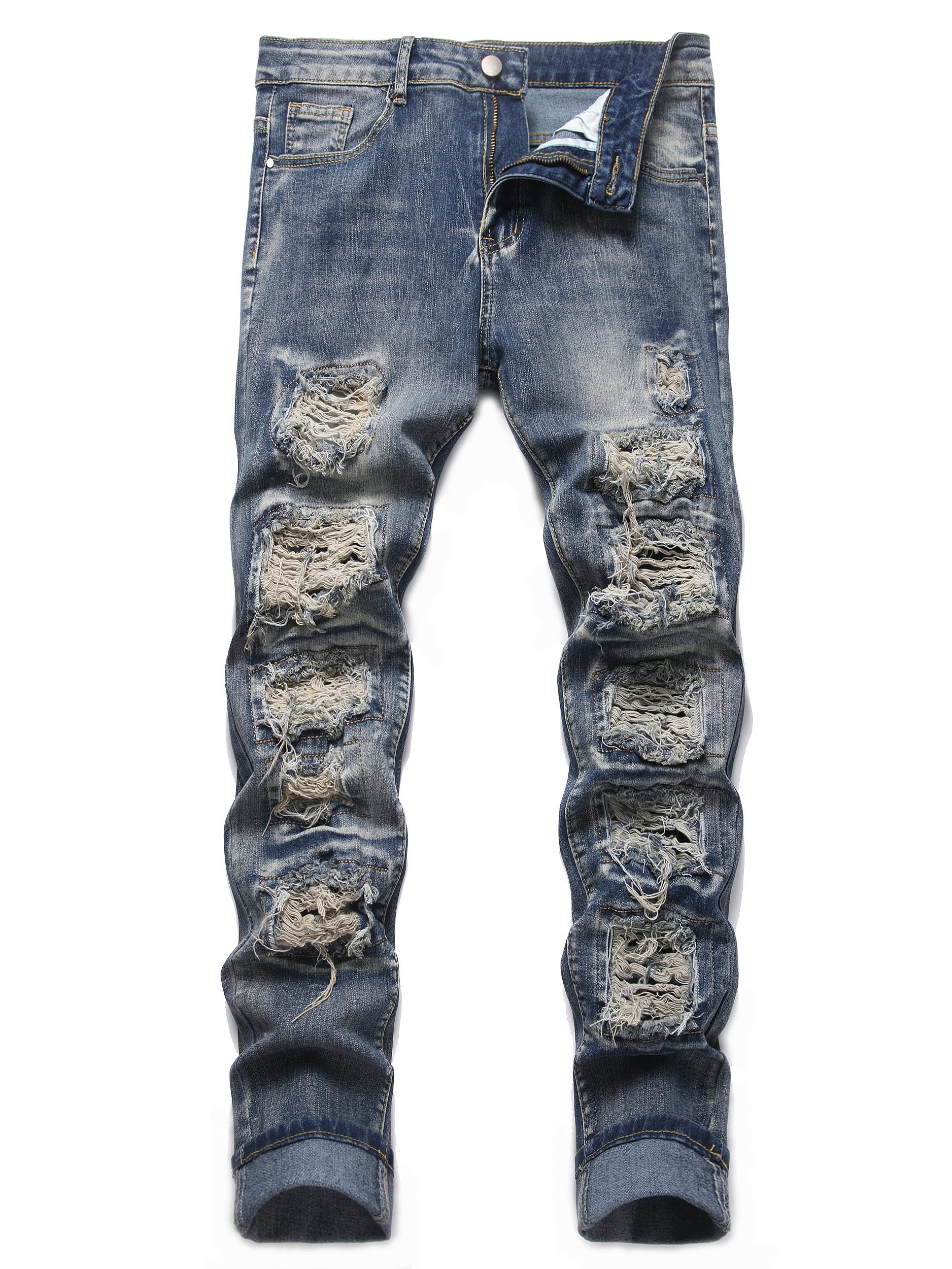 Mens Ripped Jeans Regular Fit Stretch Slim Fit Jeans for Men Straight Leg Distressed Fashion Comfort Denim Pants