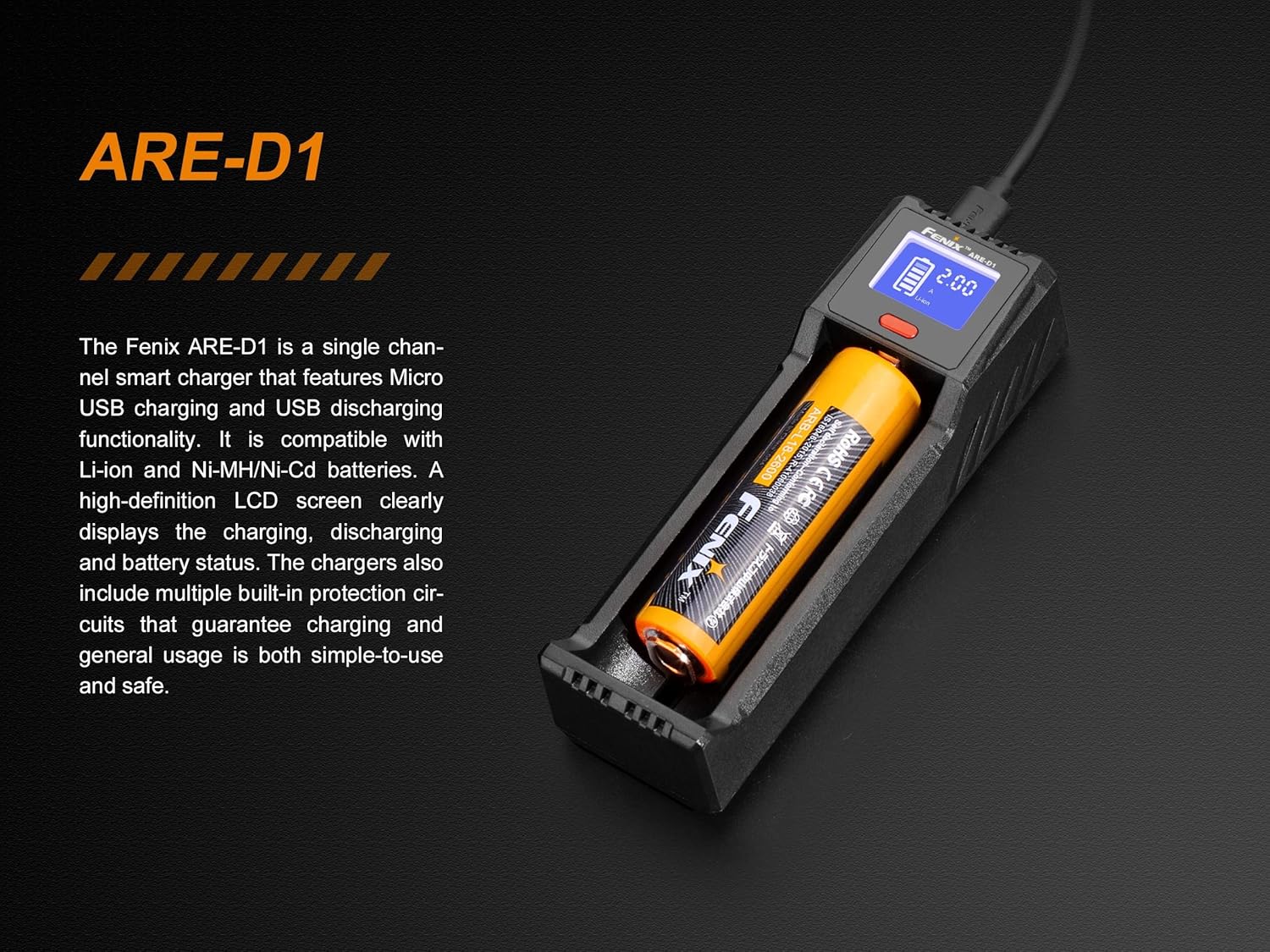 EdisonBright Fenix are-D1 USB Powered Smart Battery Charger for 21700/18650/16340 BBX5 Battery Carry case