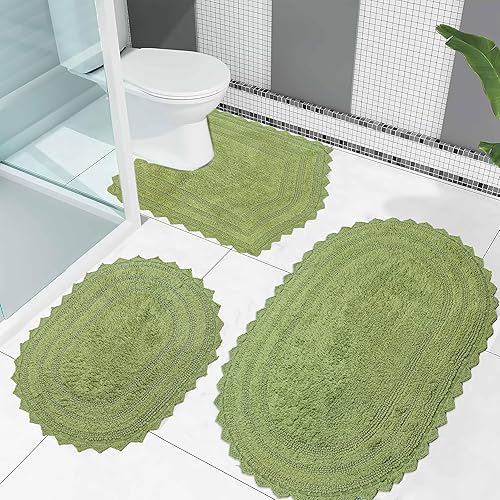 Miniatura 5 de Royal Blaze Juego de 2 tapetes de baño reversibles de ganchillo verde salvia, 100% algodón, para baño, 17 x 24 pulgadas, 17 x 24 pulgadas