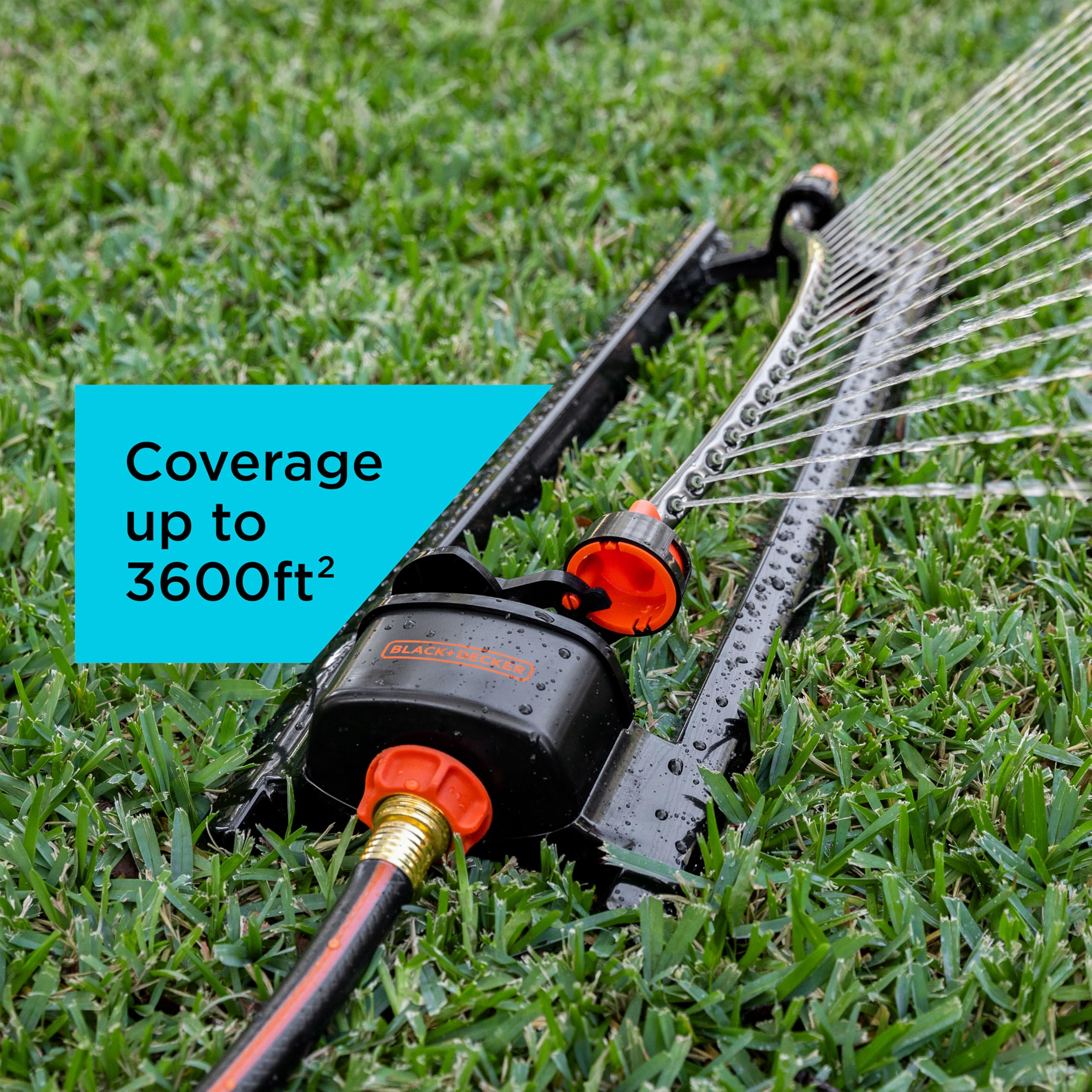 Black + Decker® - Irrigatore oscillante in metallo da 3,600 mq, durevole, regolabile, copertura uniforme BD3435