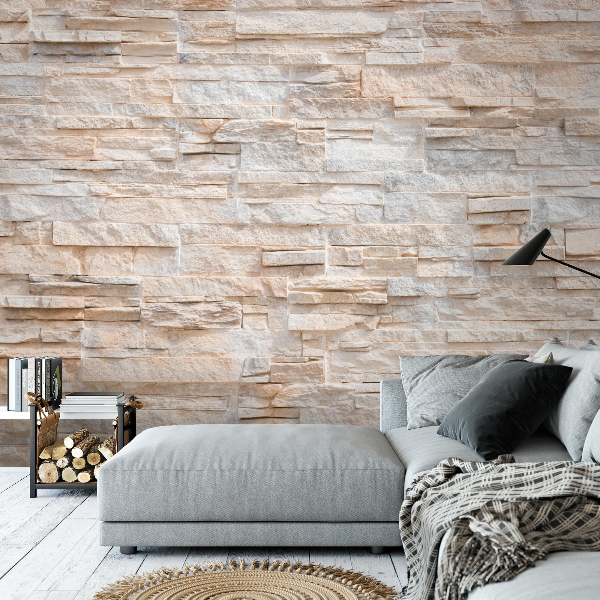 Runa Art Carta da parati fotografica 396 x 280 cm Effetto Steinwand 3D | Vello Decorazione Murale Soggiorno Camera Da Letto | Manifattura tedesca | beige 9082012a