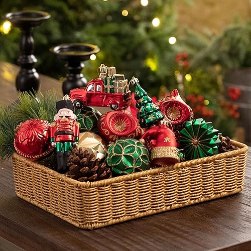 Miniatura 4 de Valery Madelyn - Juego de adornos para árbol de Navidad, 80 unidades de esferas de Navidad rojas, verdes y doradas inastillables, tradicionales,