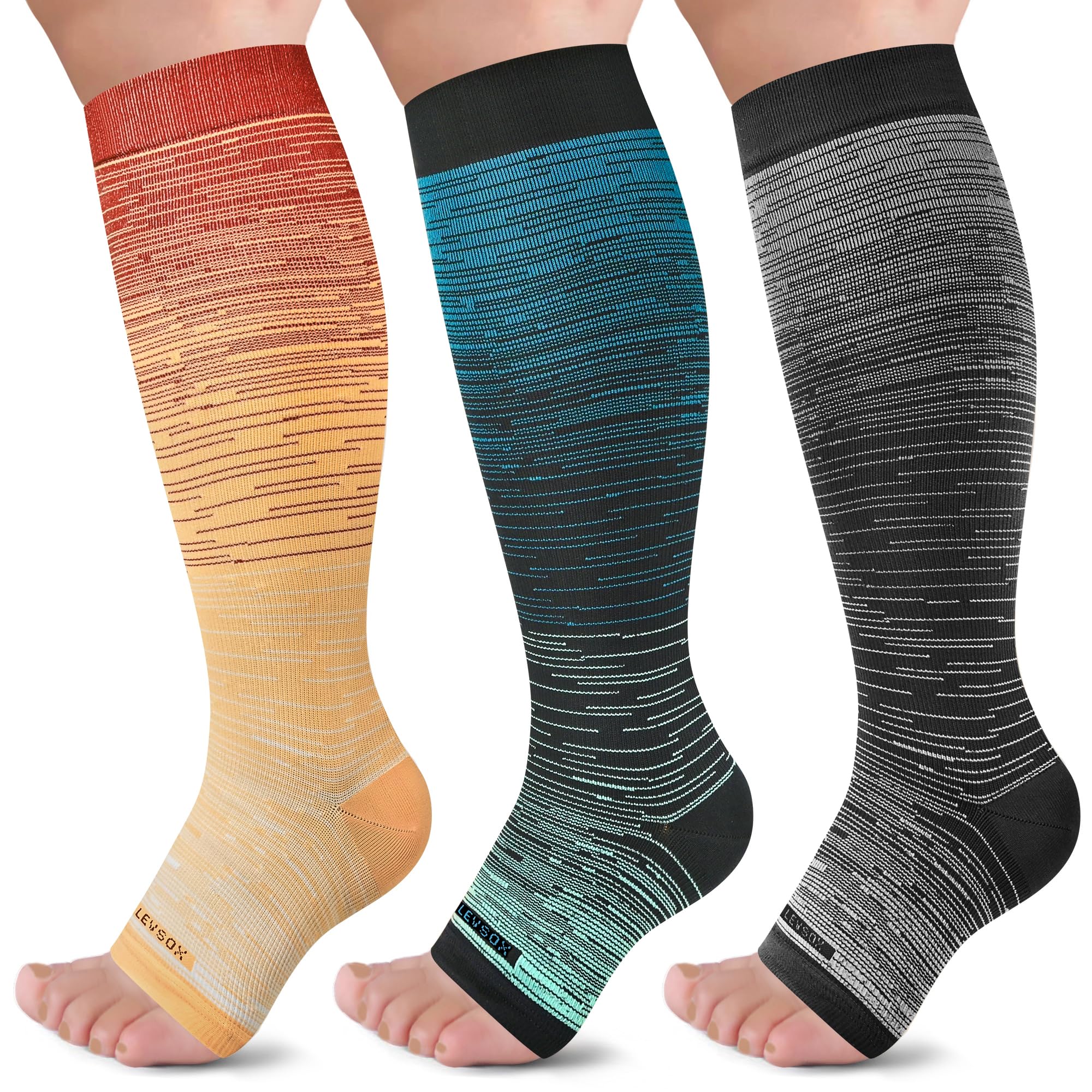 LEVSOX Open Toe Compression Socks for Women & Men 20-30mmHg Toeless Sock Knee High Support Stockings for Circulation Nurses Pregnant Travel