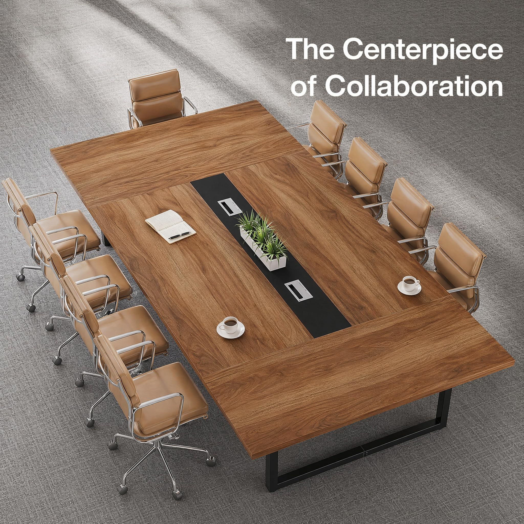 Stół konferencyjny z dekoderem kablowym V-S – orzech włoski wys. 240 cm x 120 cm, siedzenia 8–10, pojemność 680 kg, wszechstronny design, idealny do biur i spotkań.