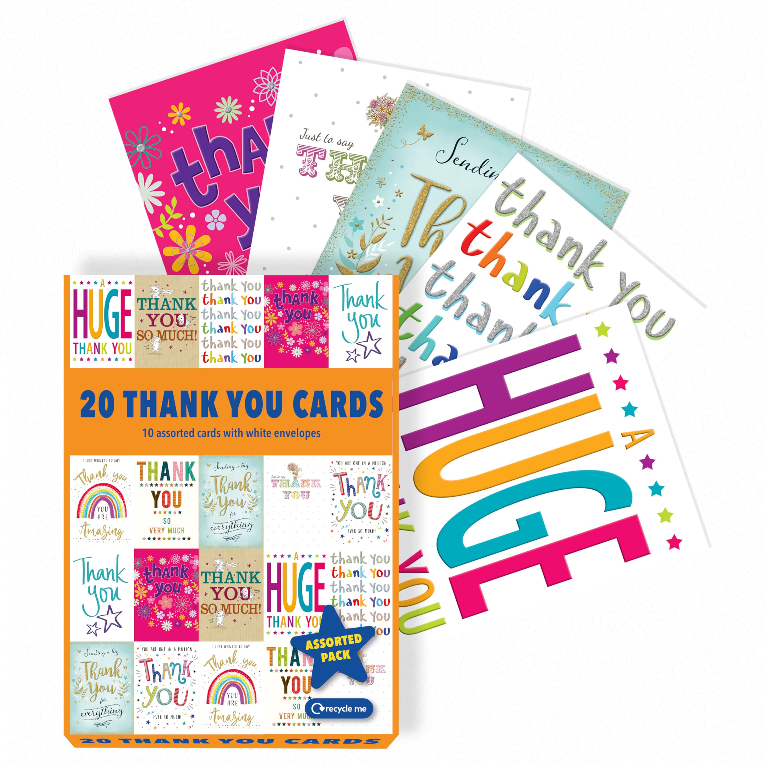Piccadilly Greetings Assorted Thank You Cards Multi-pack, Multicolor, 12.7 x 17.8 cm