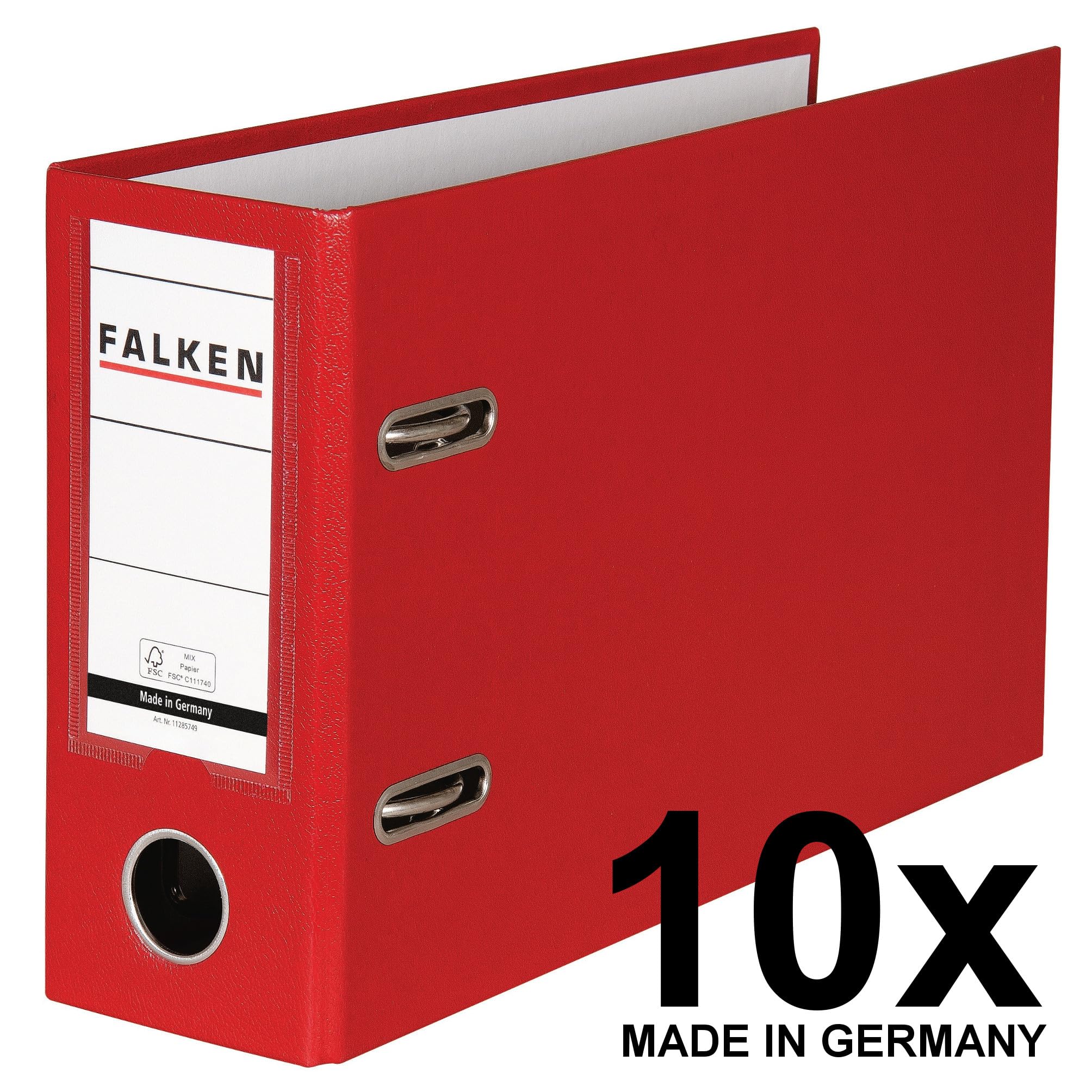 FALKEN 10x PP-Color Ordner Sonderformat 8 cm breit DIN A5 quer rot | Made in Germany Kunststoffbezug außen Papierbezug innen austauschbares Rückenschild