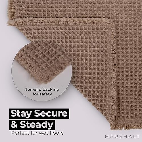 Miniatura 4 de Tapete de baño con diseño de gofre, absorbente y antideslizante, lavable a máquina, tapete de baño texturizado de punto gofre con parte trasera de