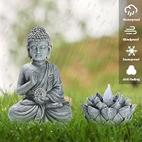 TERESA'S COLLECTIONS Napelemes Buddha szobor Lótusz dekorációval kültéri kerti díszítés 5