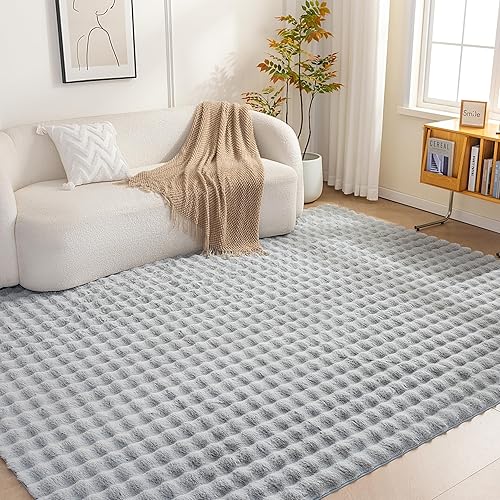 Amazon Basics Indoor Area Rug, 3D Bubble Washable Home Decor Carpet for Living Room, Bedroom, 4' W × 6' L, Grey - Grey - 4' x 6' (Rectangular)