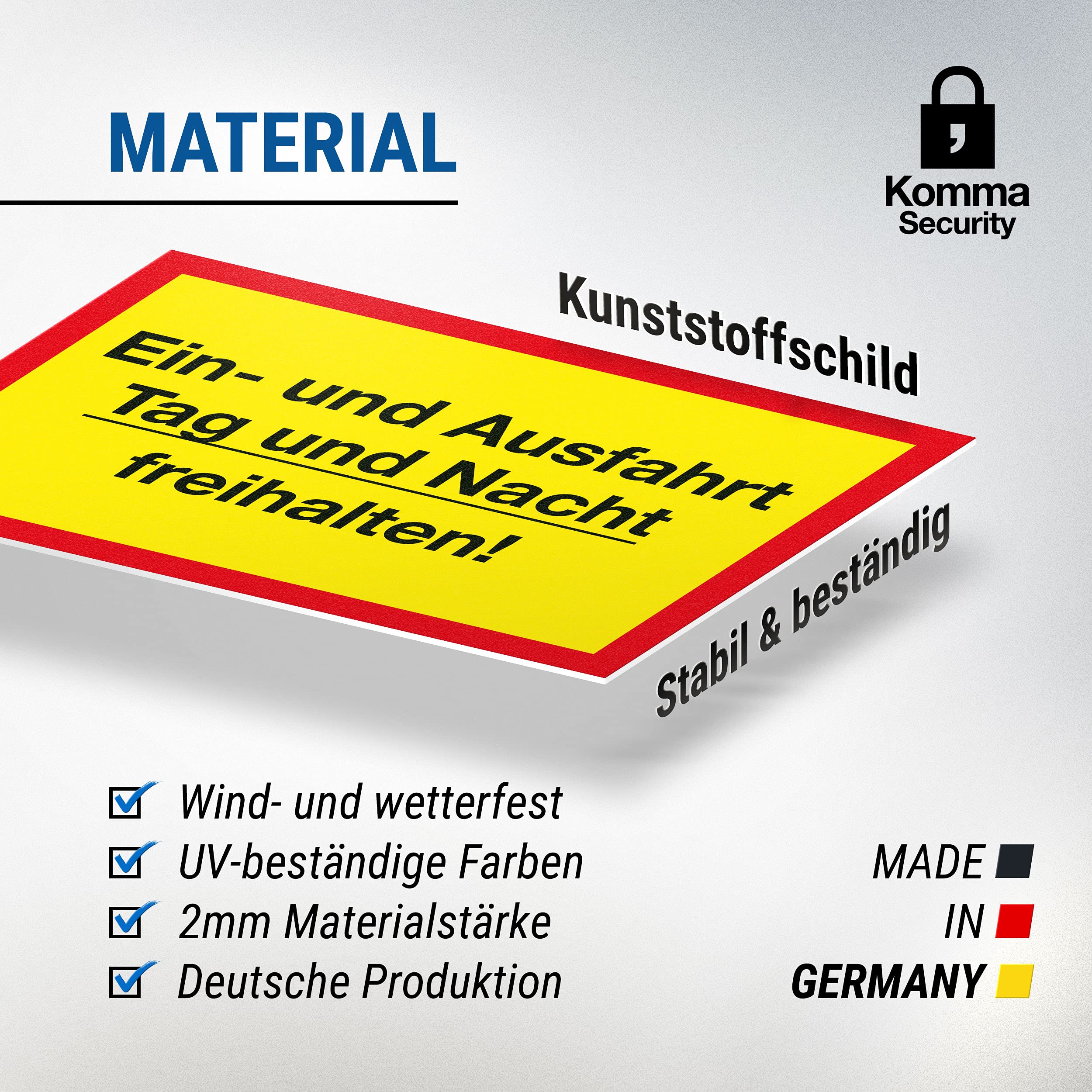 Komma Security Einund Ausfahrt Tag- und Nacht Freihalten Sign, 30 x 20 cm, Sign Driveway, also prohibited against parking - Image 3