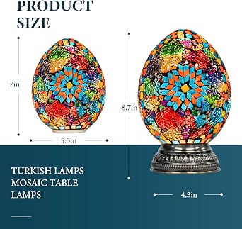 Marrakech Turkish Moroccan Table Lamp with Handmade Mosaic Glass, Stained Glass Lamp with Tiffany Style, Vintage Lamp with Bronze Base Including LED Bulb for Living Room Bedroom Decor (Colorful)