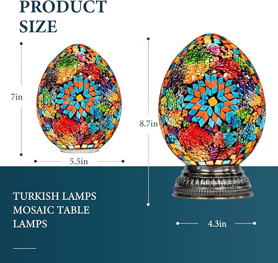 Marrakech Turkish Moroccan Table Lamp with Handmade Mosaic Glass, Stained Glass Lamp with Tiffany Style, Vintage Lamp with Bronze Base Including LED Bulb for Living Room Bedroom Decor (Colorful)