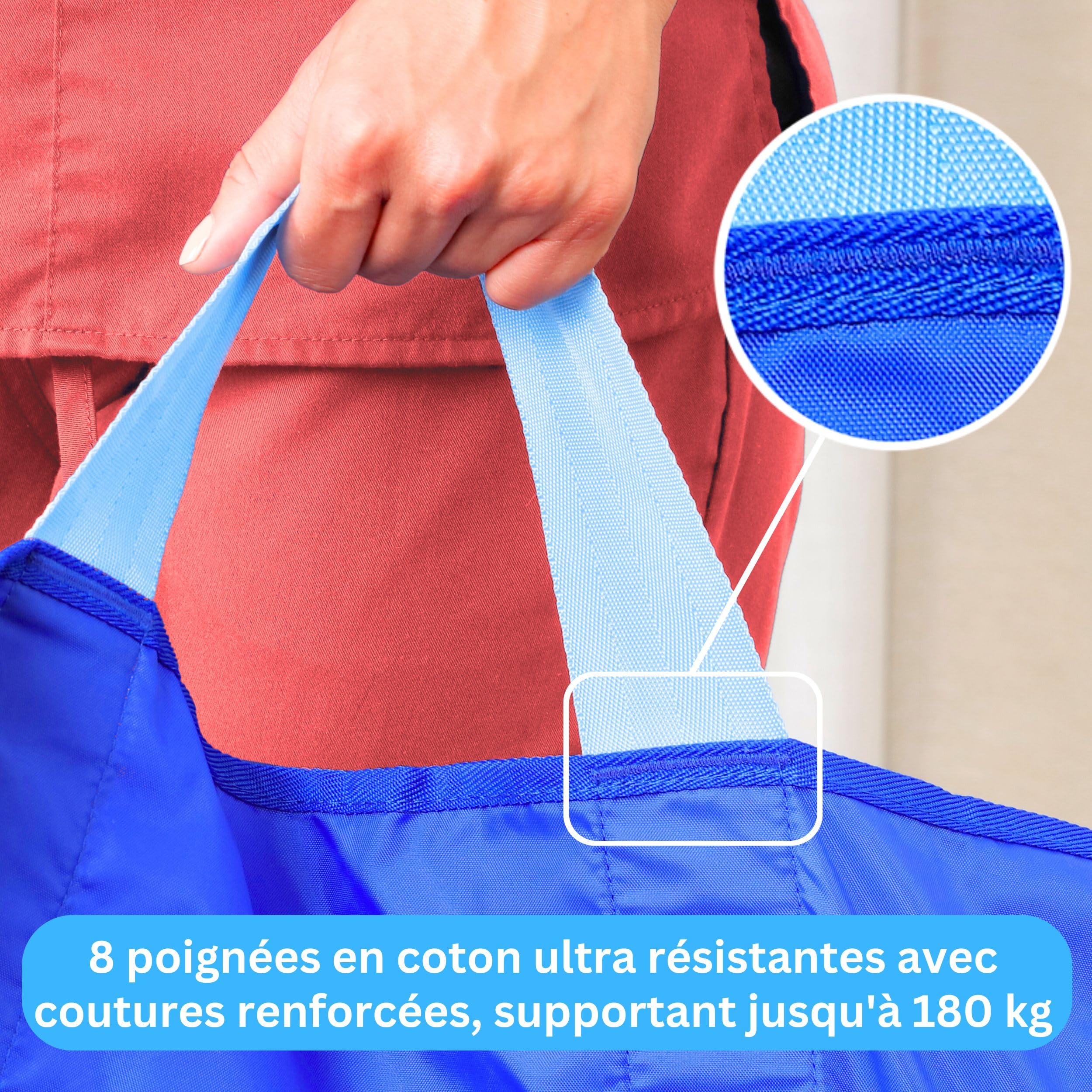 EYRA Drap de Glisse 122×102 cm avec 8 poignées – Drap de Transfert & Aide au positionnement réutilisable et Lavable pour Personnes âgées, Patients alités et mobilité réduite – Supporte Jusqu’à 180 kg
