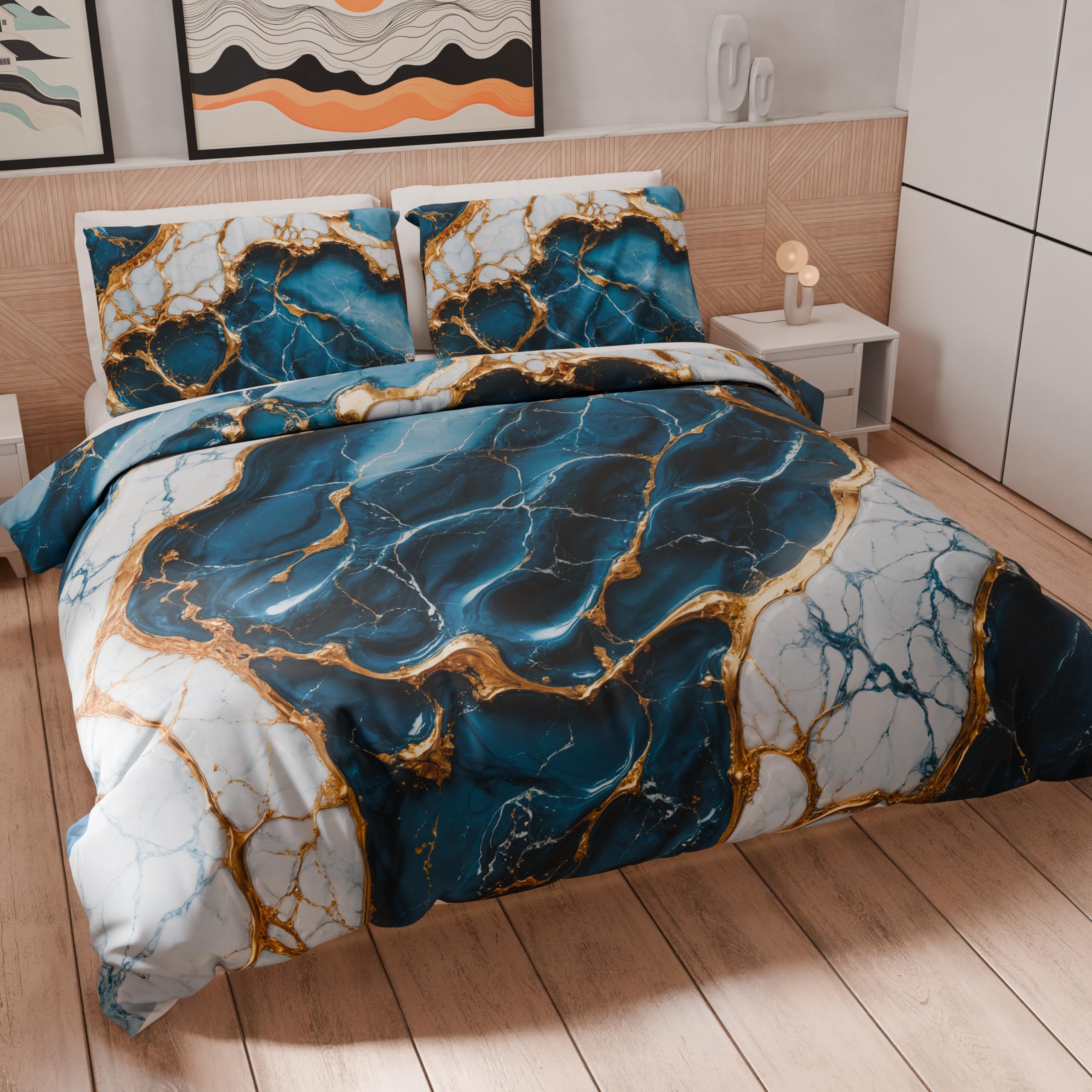Housse de couette 200x200 cm marbre bleu pour une chambre moderne et zen