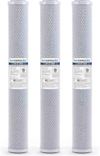 Hydronix HX-CB-25-2005/3 Filtro de agua universal NSF con bloque de carbón activado de coco, 2.5 pulgadas x 20 pulgadas - 5 micrones, 1 unidad