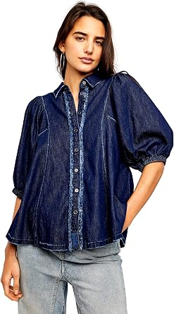 Free People Suhrie Denim Top Dark Rinse 