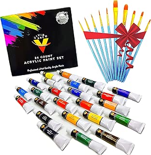 Acrylic Paint Set 24 Colors- Bonus 10 Acrylic Paint Brushes Included - Acrylic Paints for Artists - Heavy Body Acrylic Paint - Artist Quality Acrylic Paint - Canvas Paint with Acrylic Paint Brush Set - coolthings.us