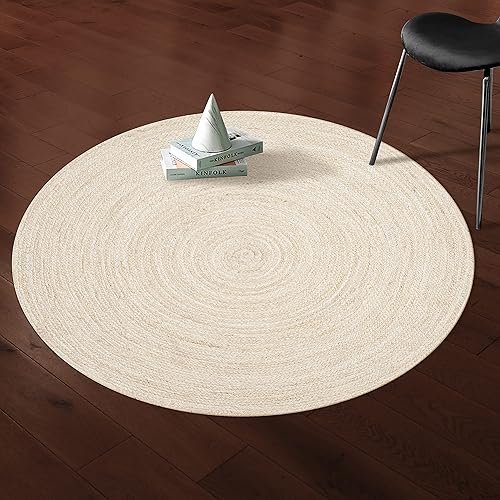 Miniatura 32 de Hausattire Alfombra Trenzada Bohemia Redonda de 4' - Multicolor, Alfombra de Área Circular de Yute y Algodón Estilo Granja para Cocina, Dormitorio