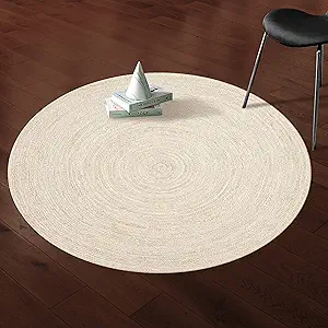 Hausattire Hand Woven Jute Braided Rug, 4’ Round – Off White, Reversible Boho Entry Area Rugs for Kitchen, Living Room I Farmhouse Decorative Floor Rug, 4 Feet Round