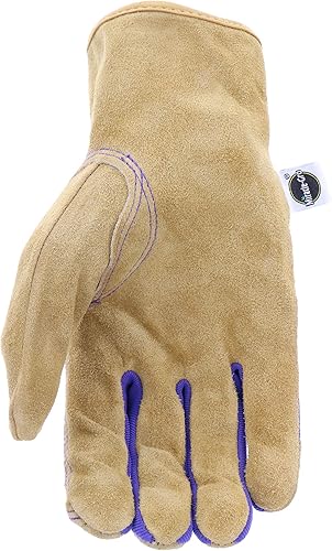 Miniatura 2 de Miracle Gro MG23080 - Guantes de trabajo de paisajismo (1 par, medianogrande), guantes de palma de cuero de vaca divididos con muñeca elástica