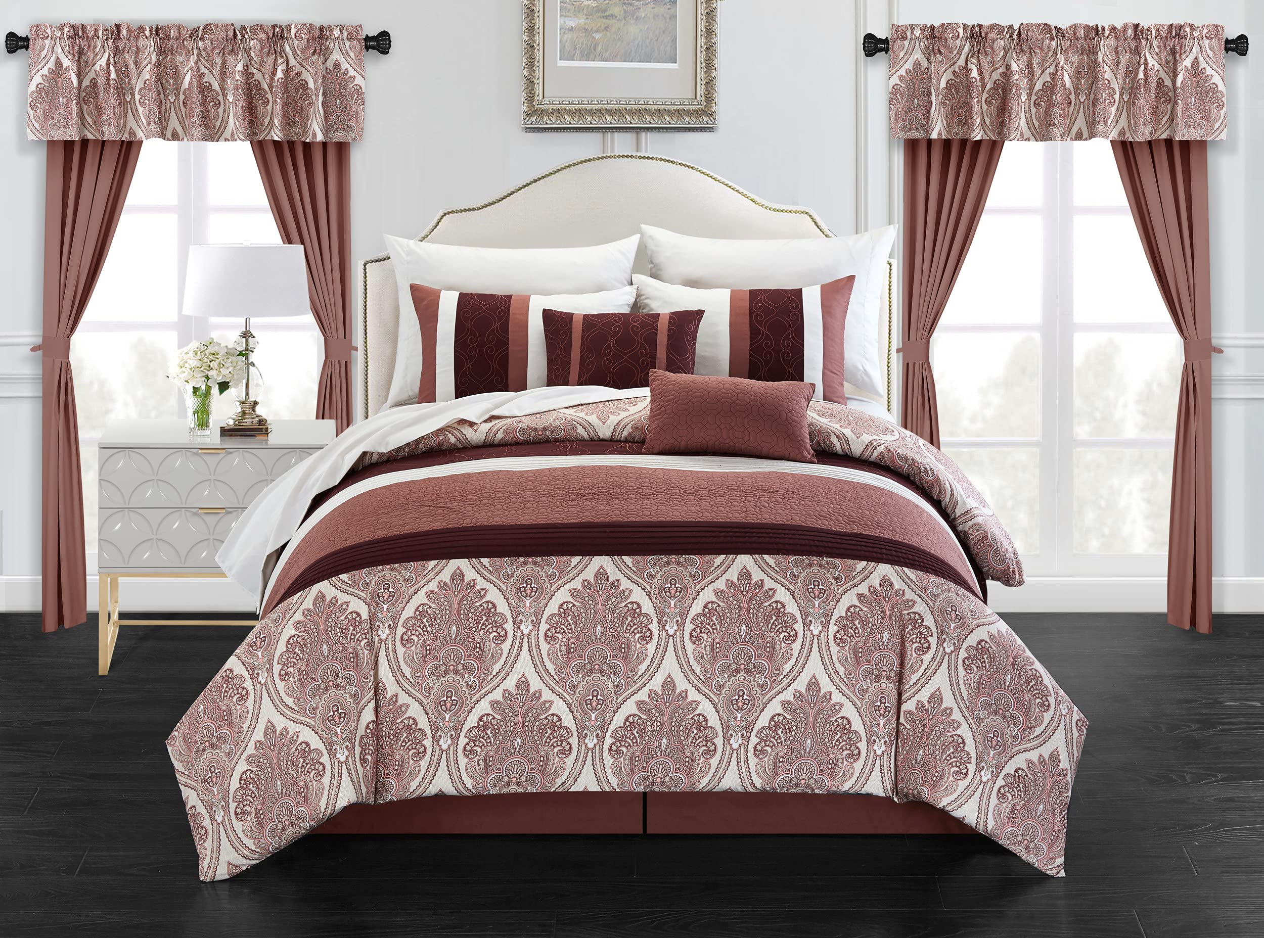 Chic HomeVivaldi Comforter Set, Queen, Brick