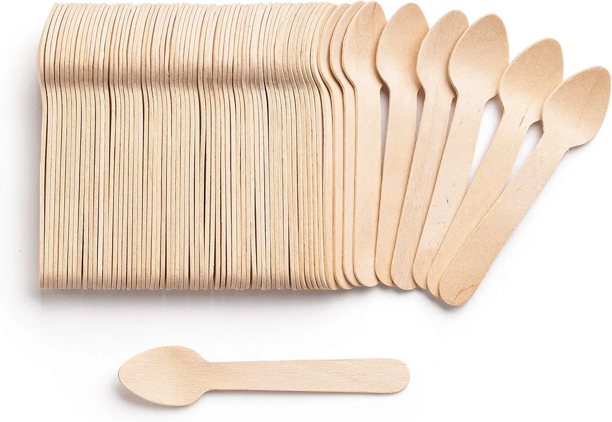 Compostable Wood Cutlery [Small Dessert Spoons] Natural Eco-Friendly Sustainable Alternative to Plastic, Disposable Spoon Set [3.5&#34; - Pack of 100]