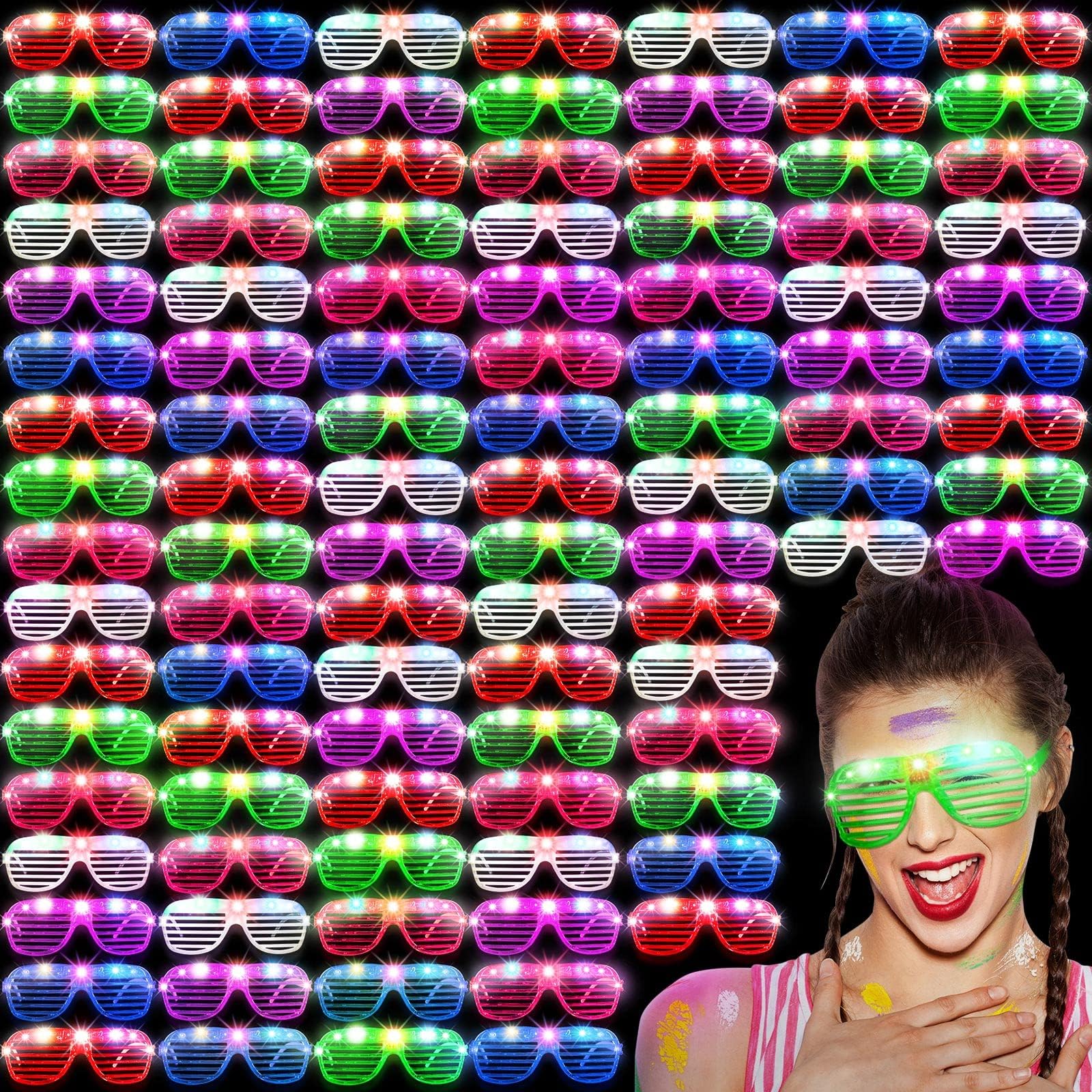 MaitysLED Glasses Light Up Glasses 6 Neon Colors Led Shutter Shades Glasses for Teens Adult Birthday Neon Party Favors