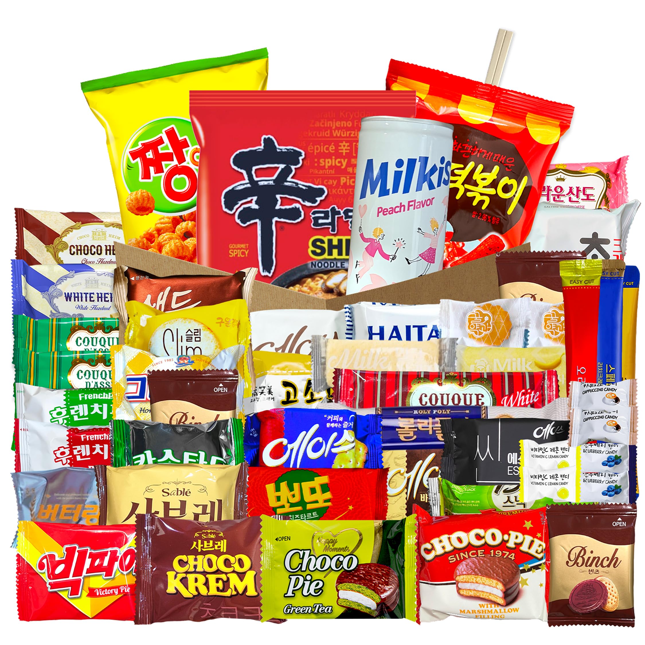 Korean Snack Box 47 Count - Variety of Individually Wrapped Korean Snacks with Chips, Cookies, Ramen and Candy for Kids, Children, College Students, and Adults. Gift Box for K-Food Lovers - Journey of Korea
