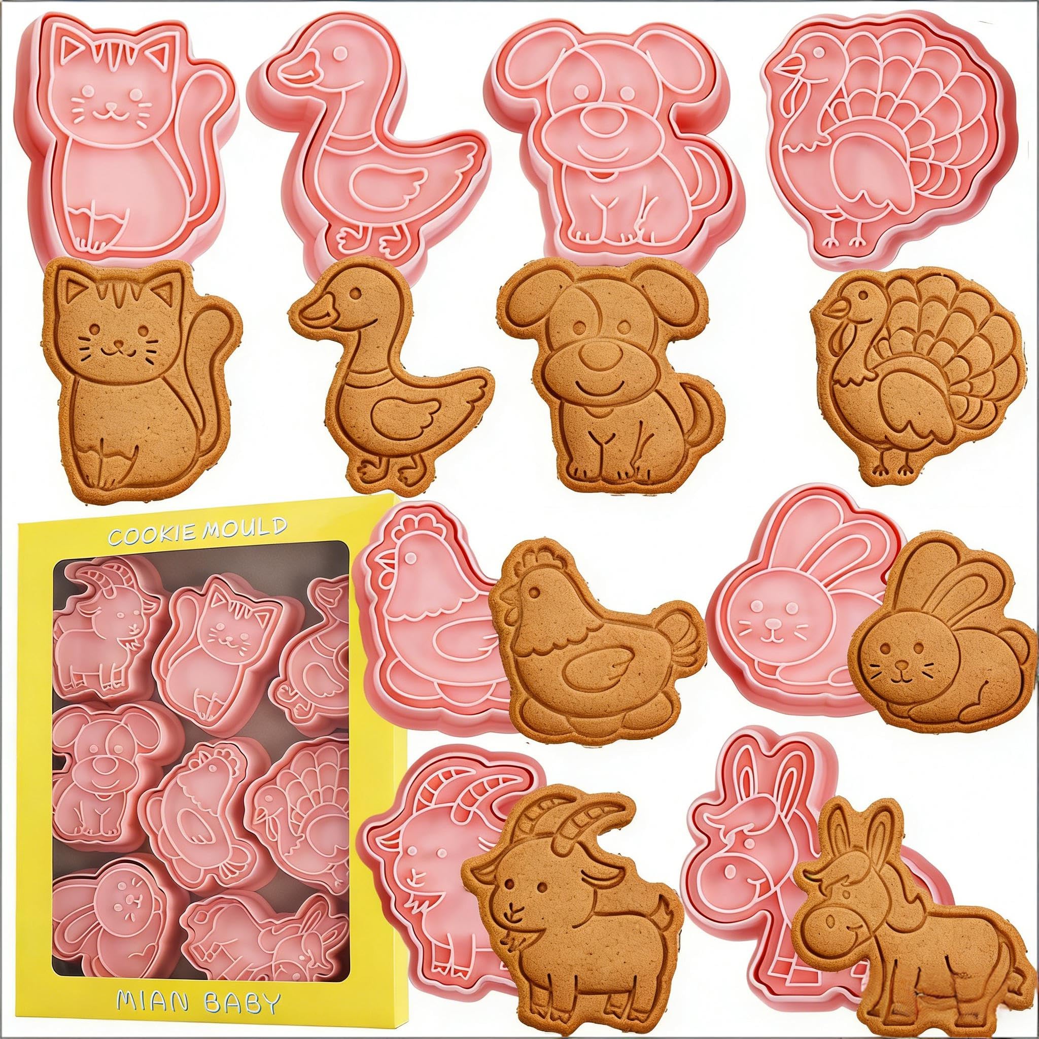 Farm Animal Cookie Cutter Set-8 Plastic Cookie Cutter Stamp- Farm Animal Theme Fun Cookie Mold, Home Baking Set.(Type B)