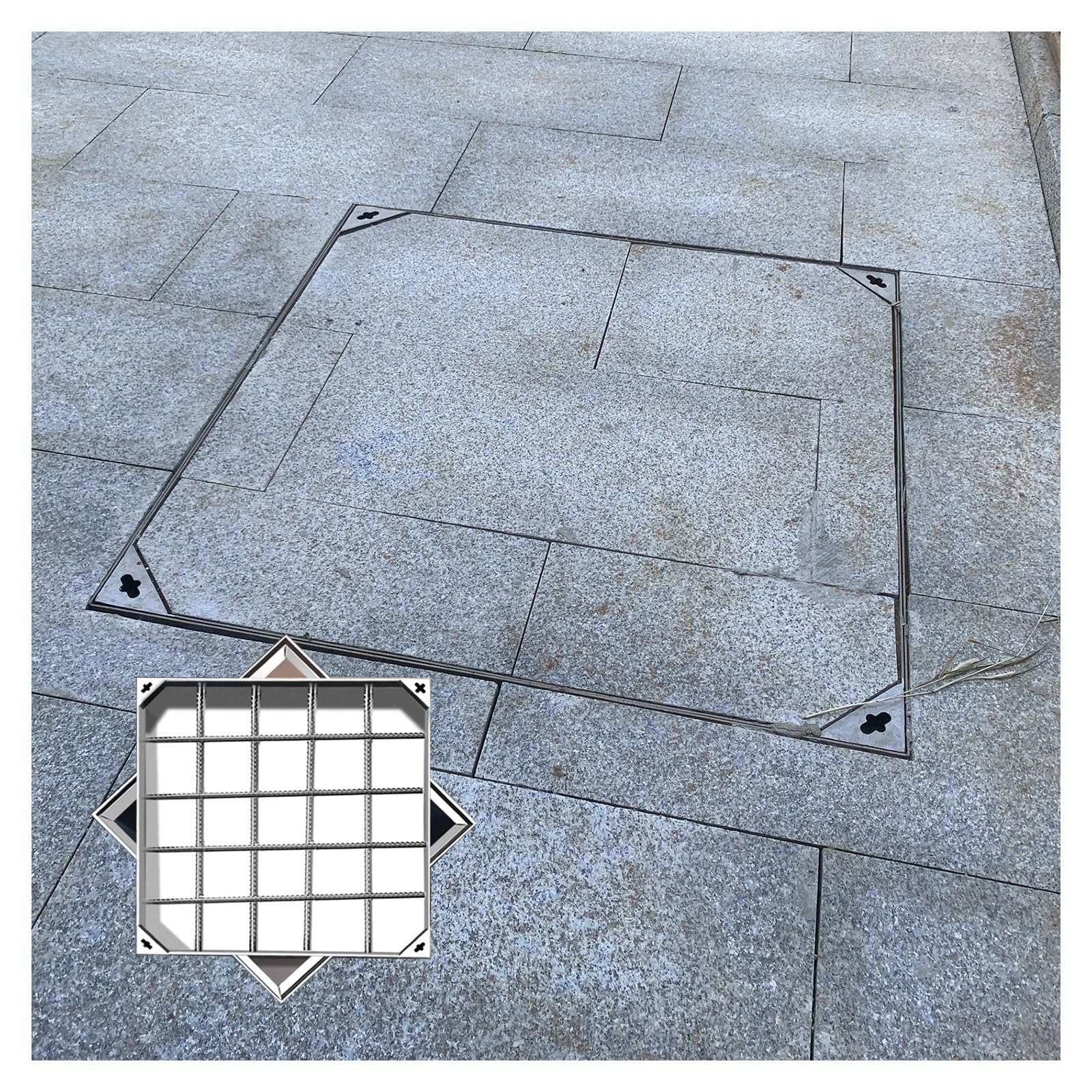 GJMSSMY Embedded Manhole Cover and Frame, Stainless Steel Invisible Manhole Cover, Commercial Recessed Sewage Basin, for Patios Garden School Courtyards