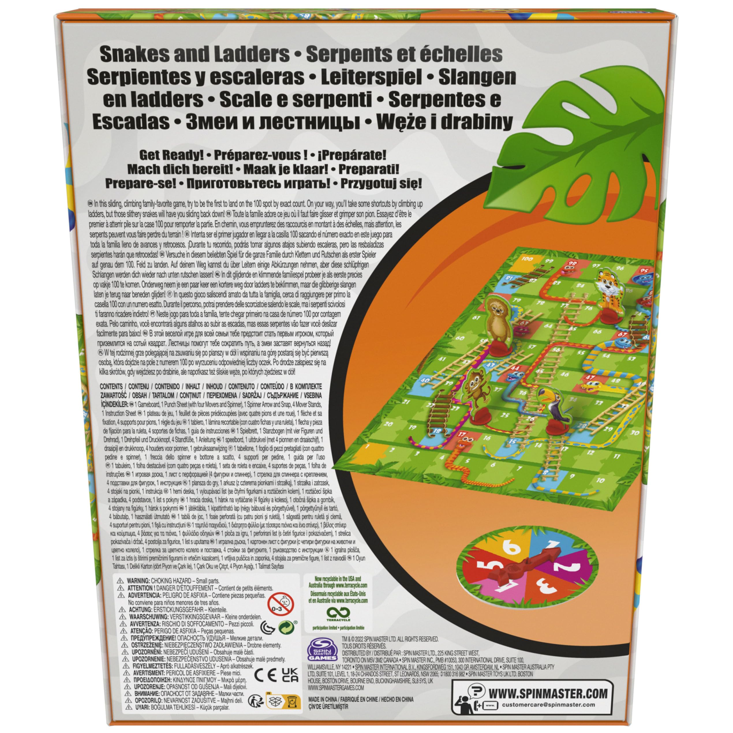 Spin Master Games, Snakes & Ladders Gioco per bambini colorato 2-4 giocatori Gioco da tavolo per famiglie Night Cool Things Fun Games, per bambini dai 3 anni in su