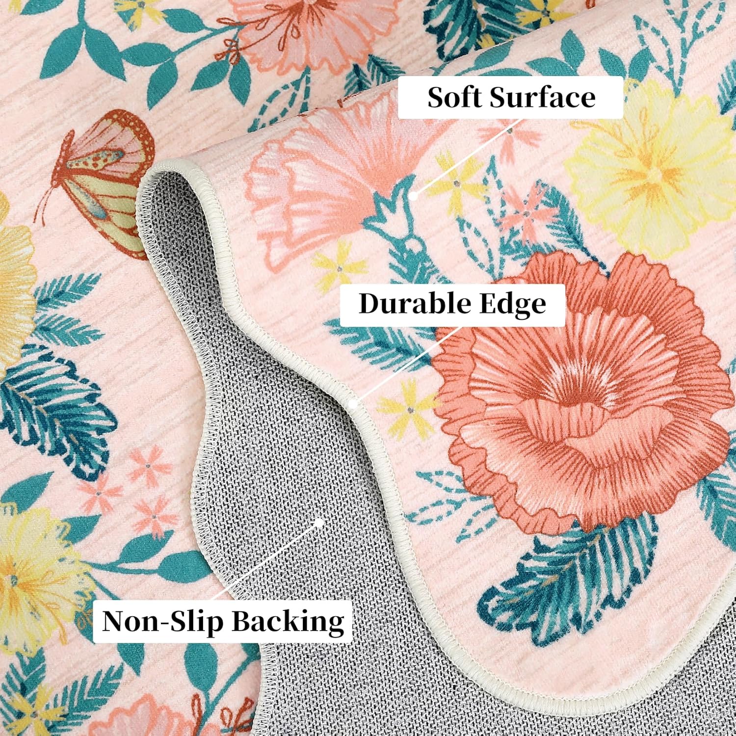 COZYLOOM Washable Round Rug 4ft Modern Bedroom Area Rug Floral Circle Rug Non Slip Throw Rugs Soft Low Pile Stain Resistant Carpet for Living Room Nursery Dorm 4'x4' Pink