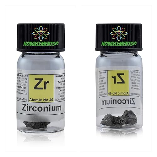 Elemento de circonio 40 Zr, muestra pura 0.07 oz 99,95% en ampolla de vidrio con etiqueta