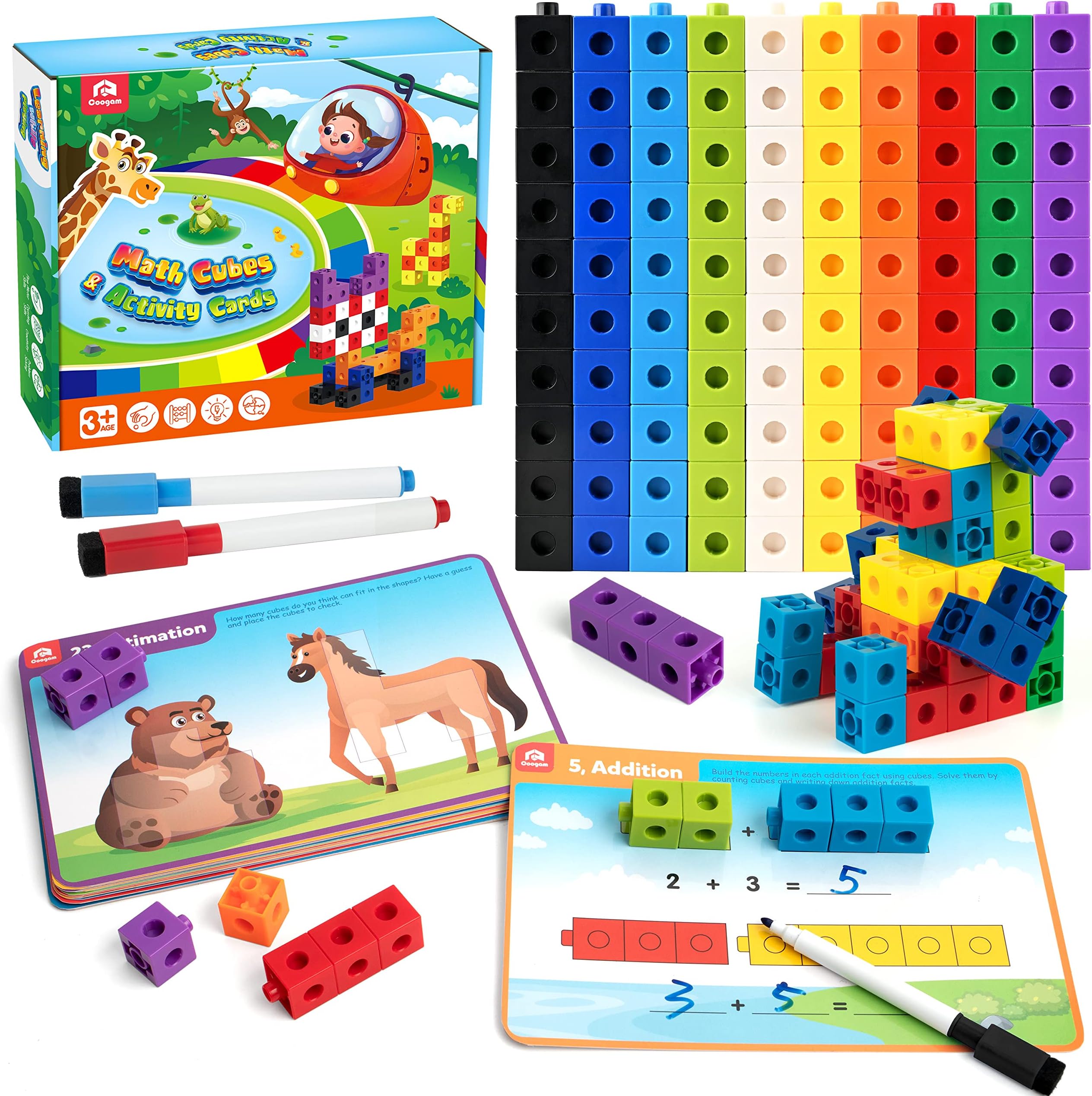 Coogam Math Cubes, Manipulatives Number Counting Blocks with Activity Snap Linking Cube Math Construction Toy Gift for Preschool Kindergarten Learning Newluck