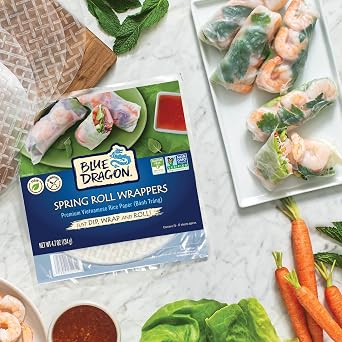 Blue Dragon Rice Paper Spring Roll Wrappers 4.7oz (Pack of 1) - Vietnamese Rice Paper Sheets - No Added Colors, Flavors Or Preservatives - Vegan, Gluten Free, Non-GMO