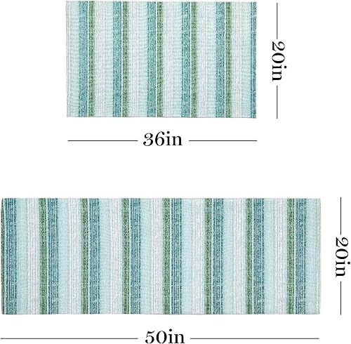 Miniatura 9 de Martha Stewart Stella Ticking Stripe - Tapete de cocina antideslizante, color grisamarillo, 20 x 50 pulgadas