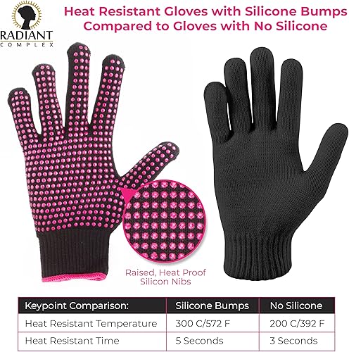 Miniatura 5 de Guantes resistentes al calor de 2 piezas con golpes de silicona, guantes profesionales a prueba de calor para peinar el cabello, rizador, plancha