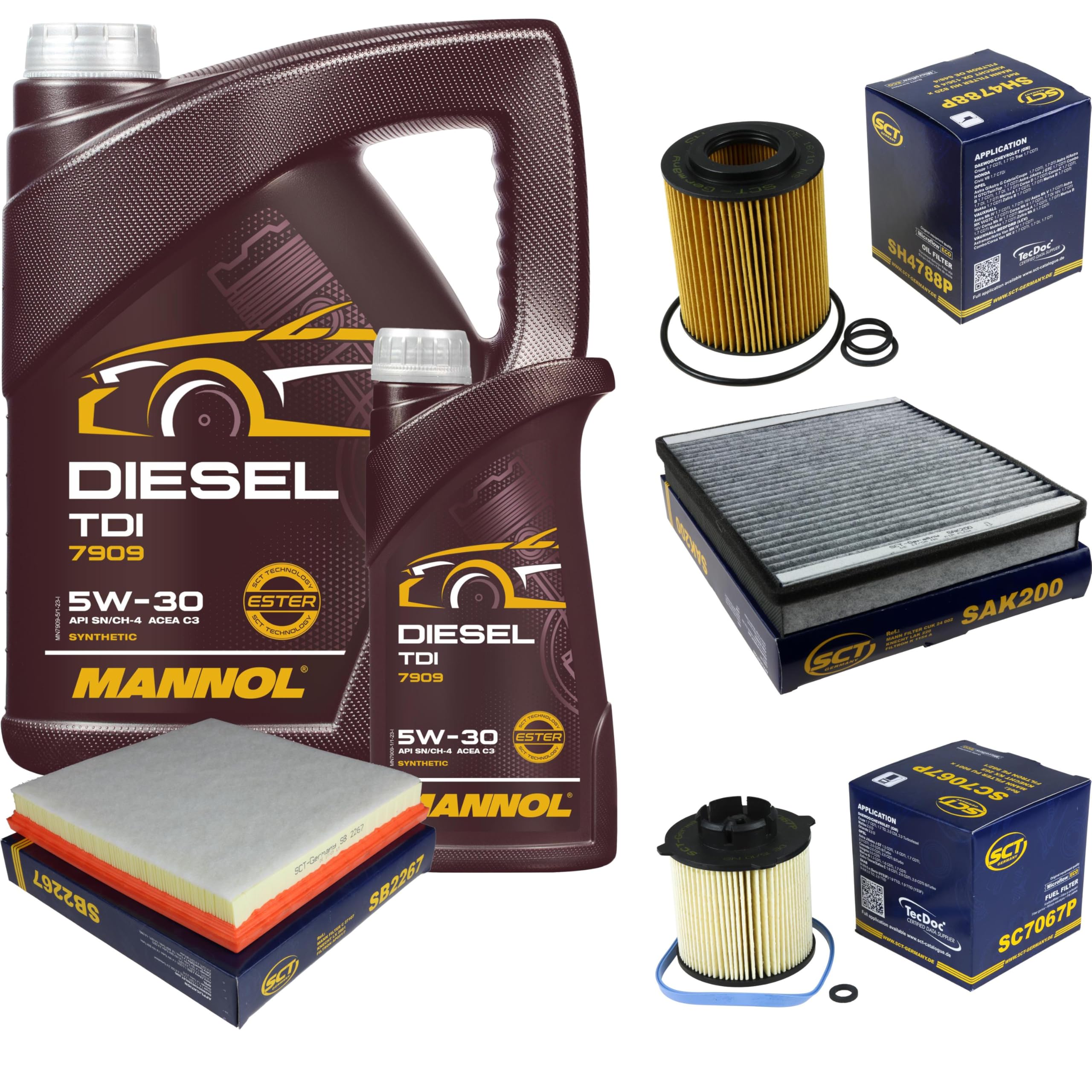 Set di filtri 6 litri MANNOL olio motore Diesel TDI 5W-30 API SN/CF SCT Germany filtro abitacolo filtro aria filtro olio filtro carburante filtro olio filtro carburante