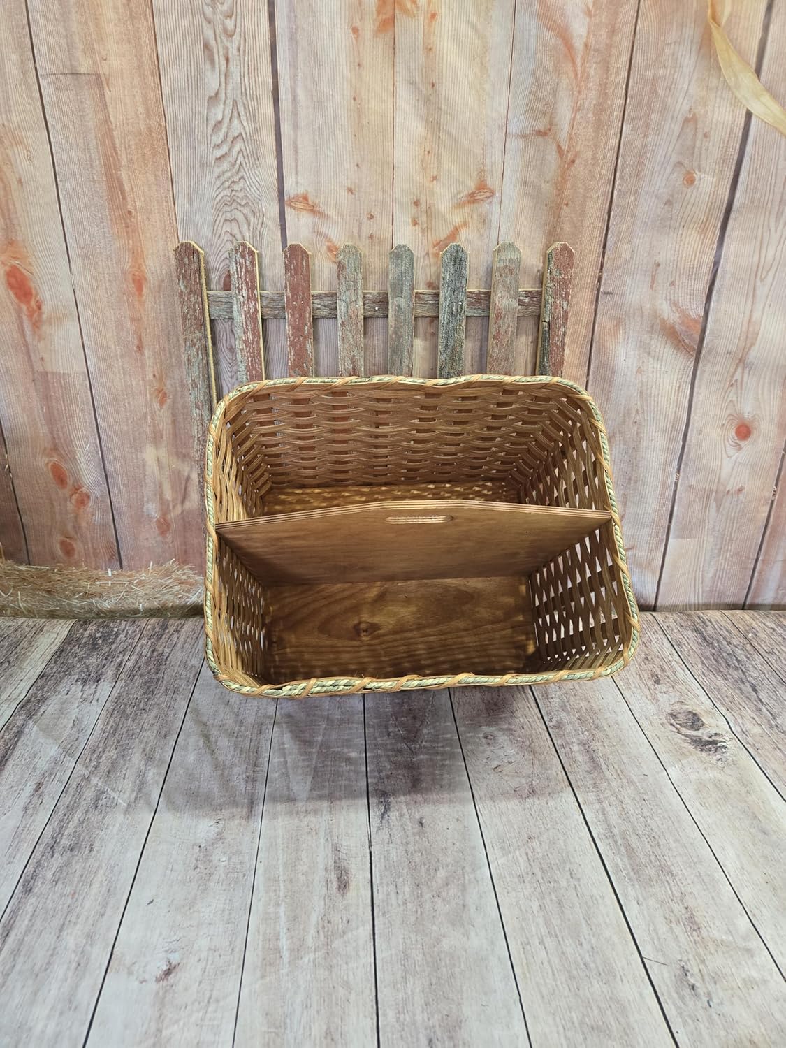 Amish Handmade Magazine Basket with Solid Wood Handled Divider, Will Look Great in Any Office Waiting Area