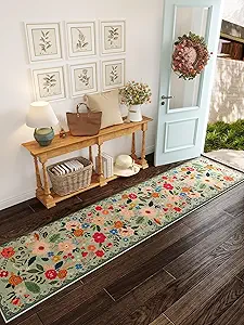 Runners for Hallways Kitchen Runner Rug Non Slip 2'x 10' Long Washable Rugs with Rubber Backing Soft Floral Carpet Runner for Hallways, Kitchen, Laundry, Bedroom, Bathroom(Green)