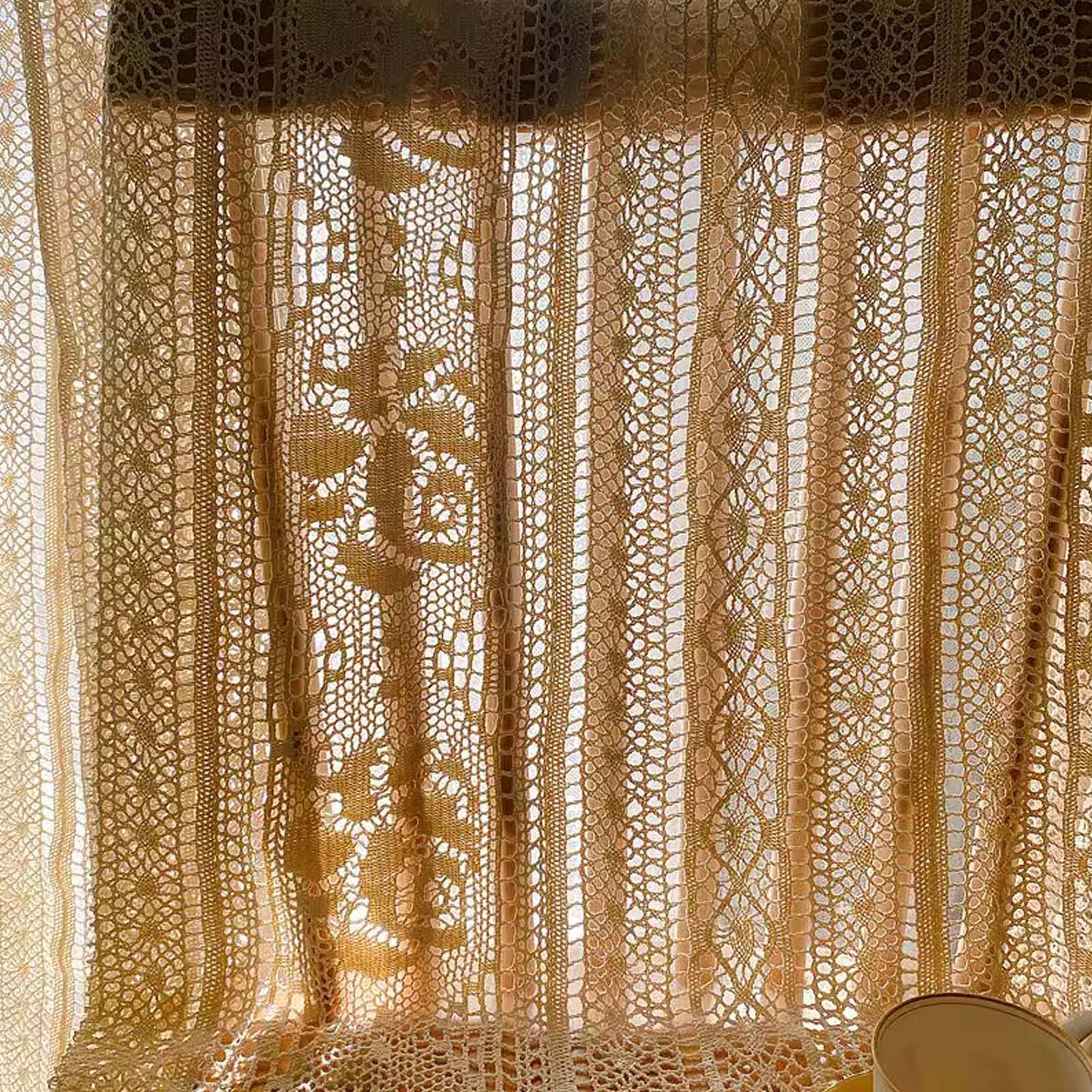 Rideau Au Crochet Boho Chic avec Glands, Rideau en Dentelle Brodée Florale de Ferme pour Chambre à Coucher et Salon, 1 Panneau