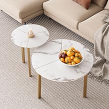 SUNBURY Coffee Table Nesting White Set of 2, Round Coffee Table 23.6", Side Tables for Living Room Bedroom Balcony Yard