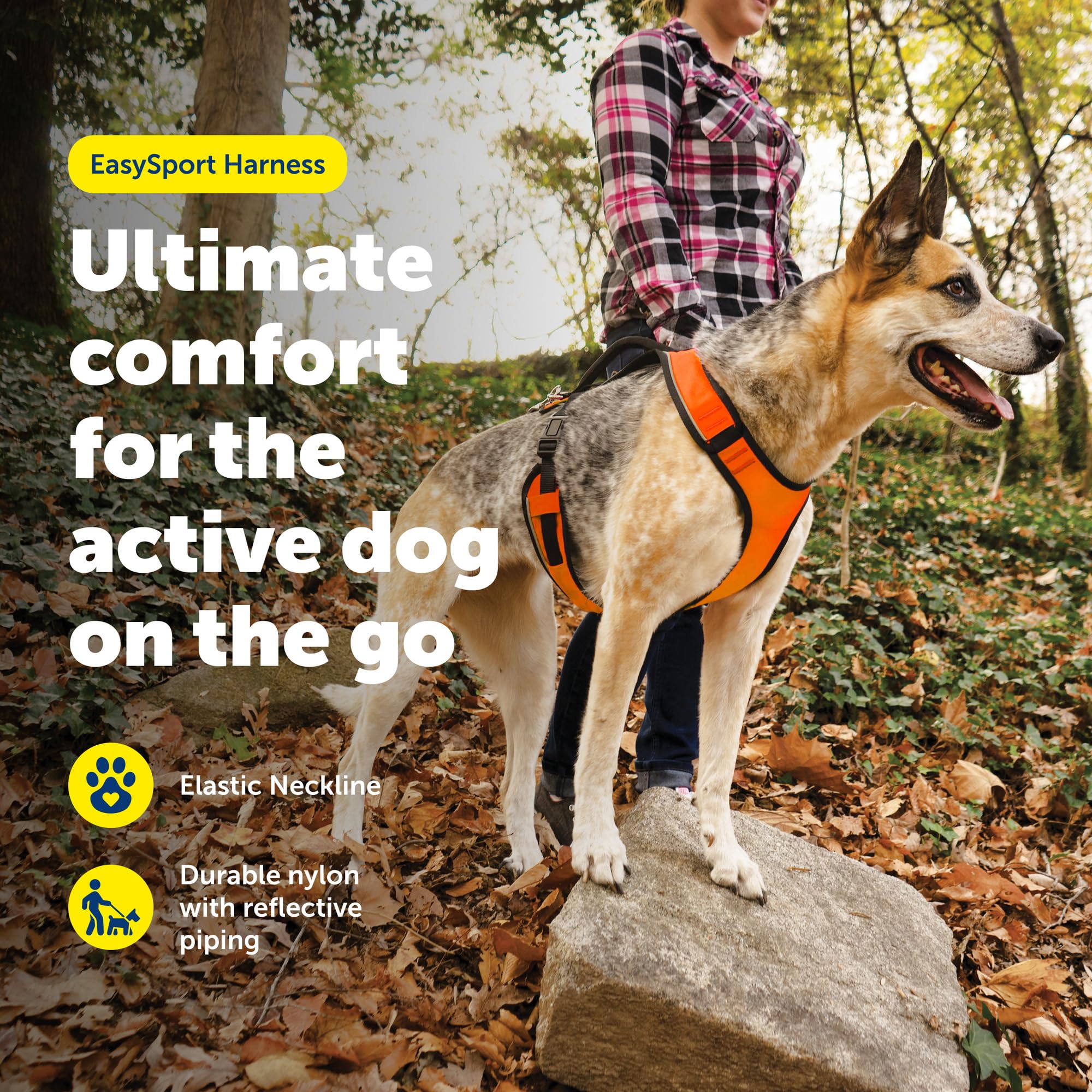 PetSafe EasySport Harnais rembourré réglable pour Chien avec poignée de contrôle et Passepoil réfléchissant Orange Taille L