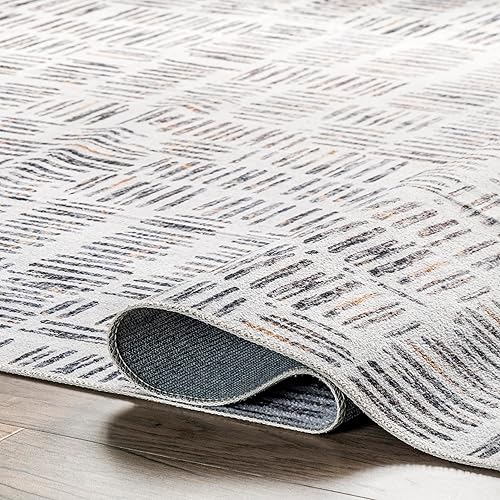 Miniatura 6 de nuLOOM Mitzi Abstract Lines Alfombra lavable a máquina, 5 x 8, gris claro