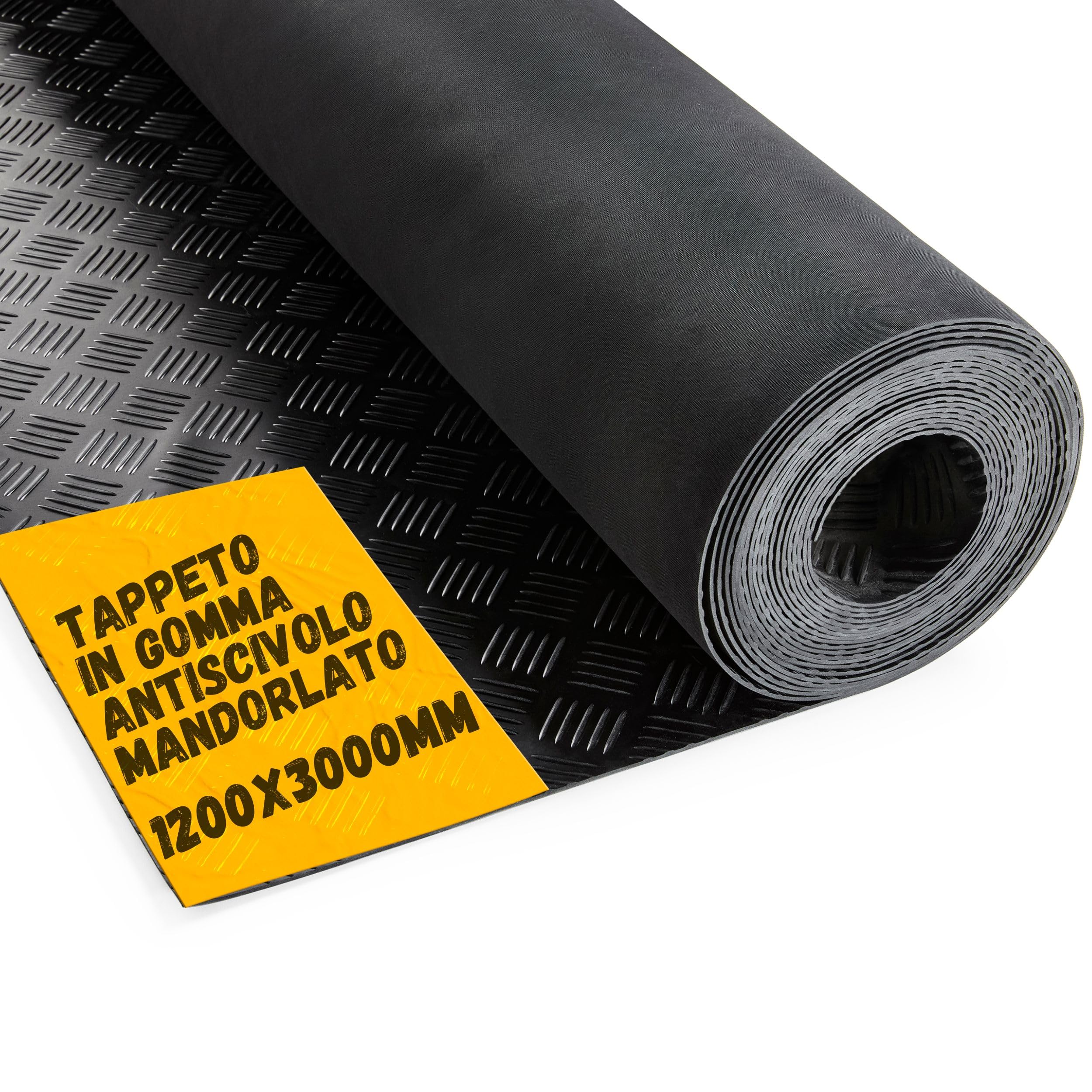 Tappeto Gomma Antiscivolo Mandorlato 1,2 x 3 m - Tappeto per Fiere, Esposizioni, Magazzini e Garage - Tappeto per Pavimento in Gomma Antiscivolo - Tappeti di Gomma a Metro