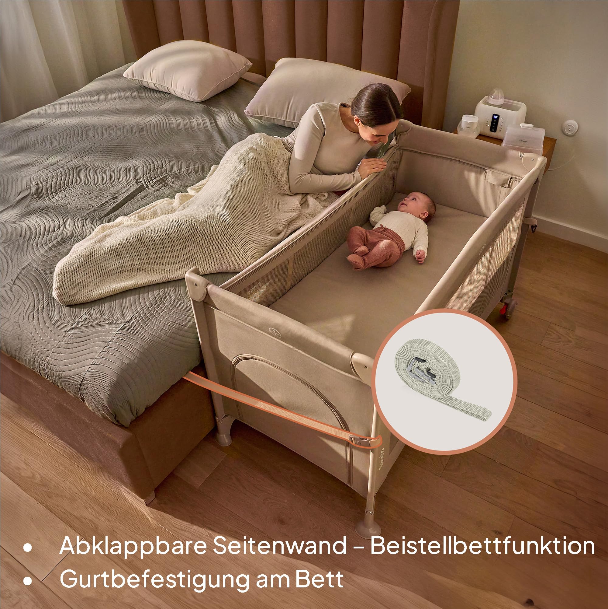 Lionelo Ellen 3 in 1 Reisebett Beistellbett für Neugeborene bis 15 kg 2 Matratzenhöhen
