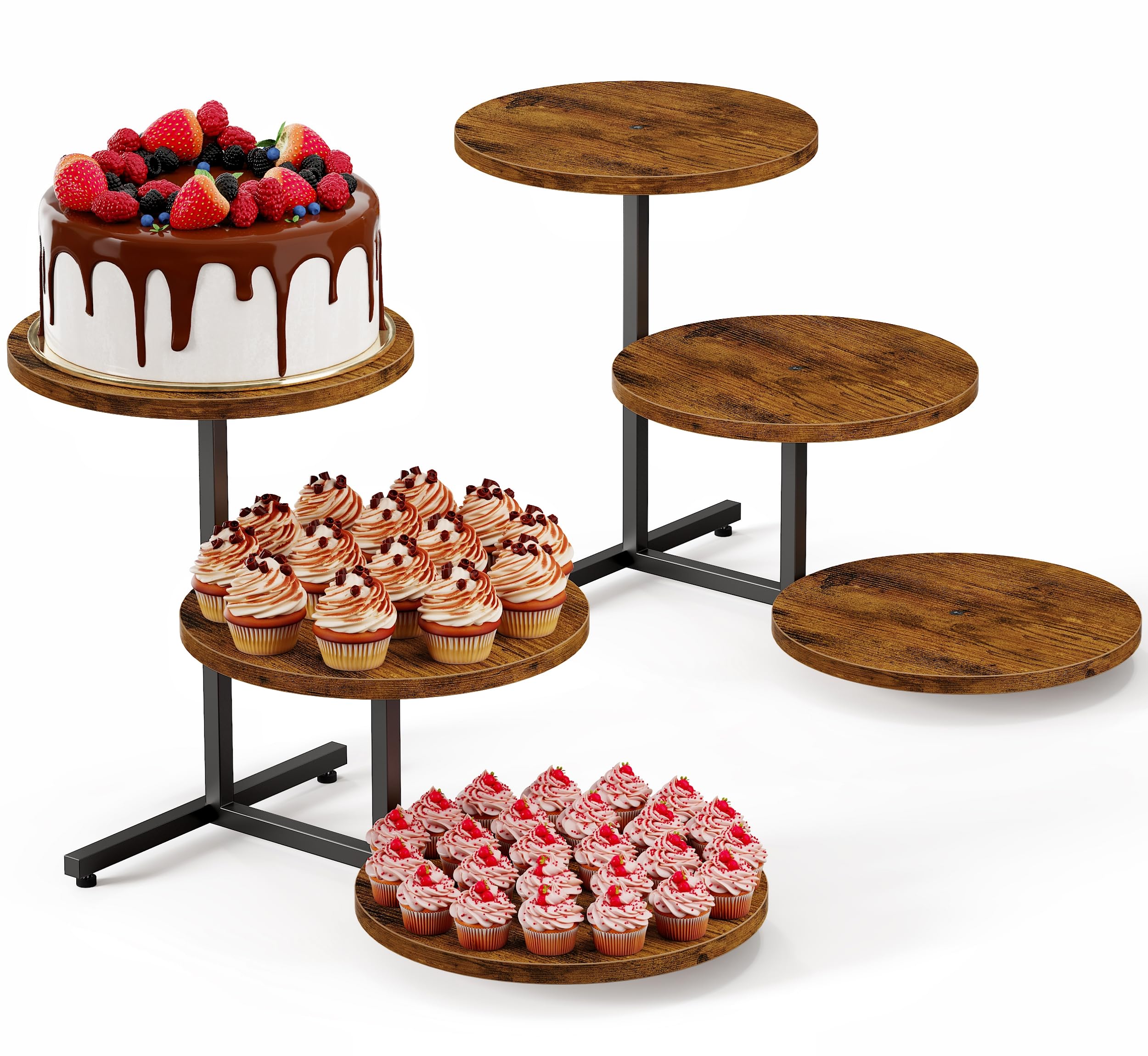 Emfogo Wooden Cupcake Stand, 3 Tier Dessert Table Display Set, Wood Dessert Tower for Party Afternoon Tea Baby Shower Wedding Birthday, Large Tiered Serving Stand for Cake Cookie Food (2 Pack)