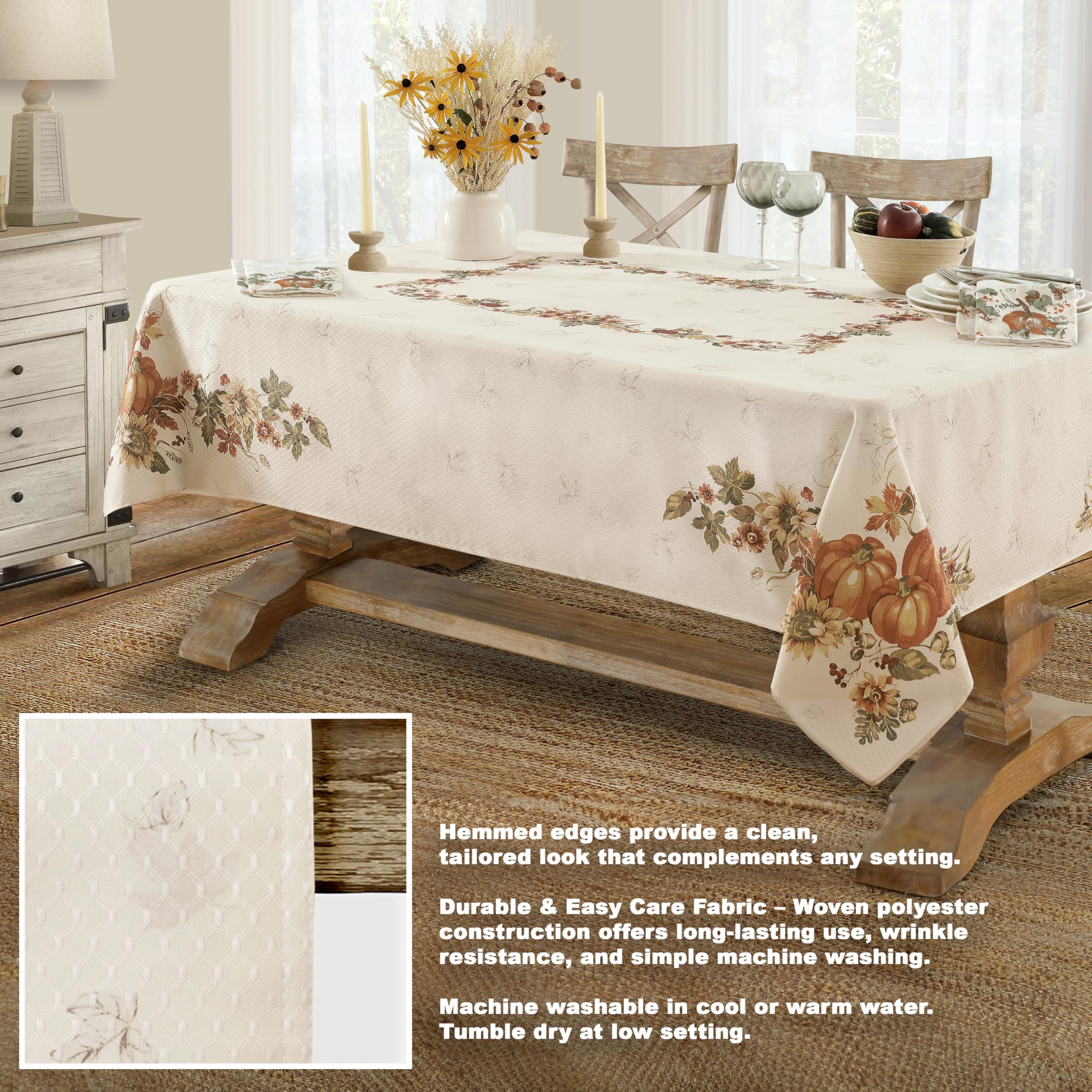 Lintex Stockbridge - Mantel de tela de fácil cuidado con diseño de calabaza, diseño de flores y bellota, 150 x 144 cm
