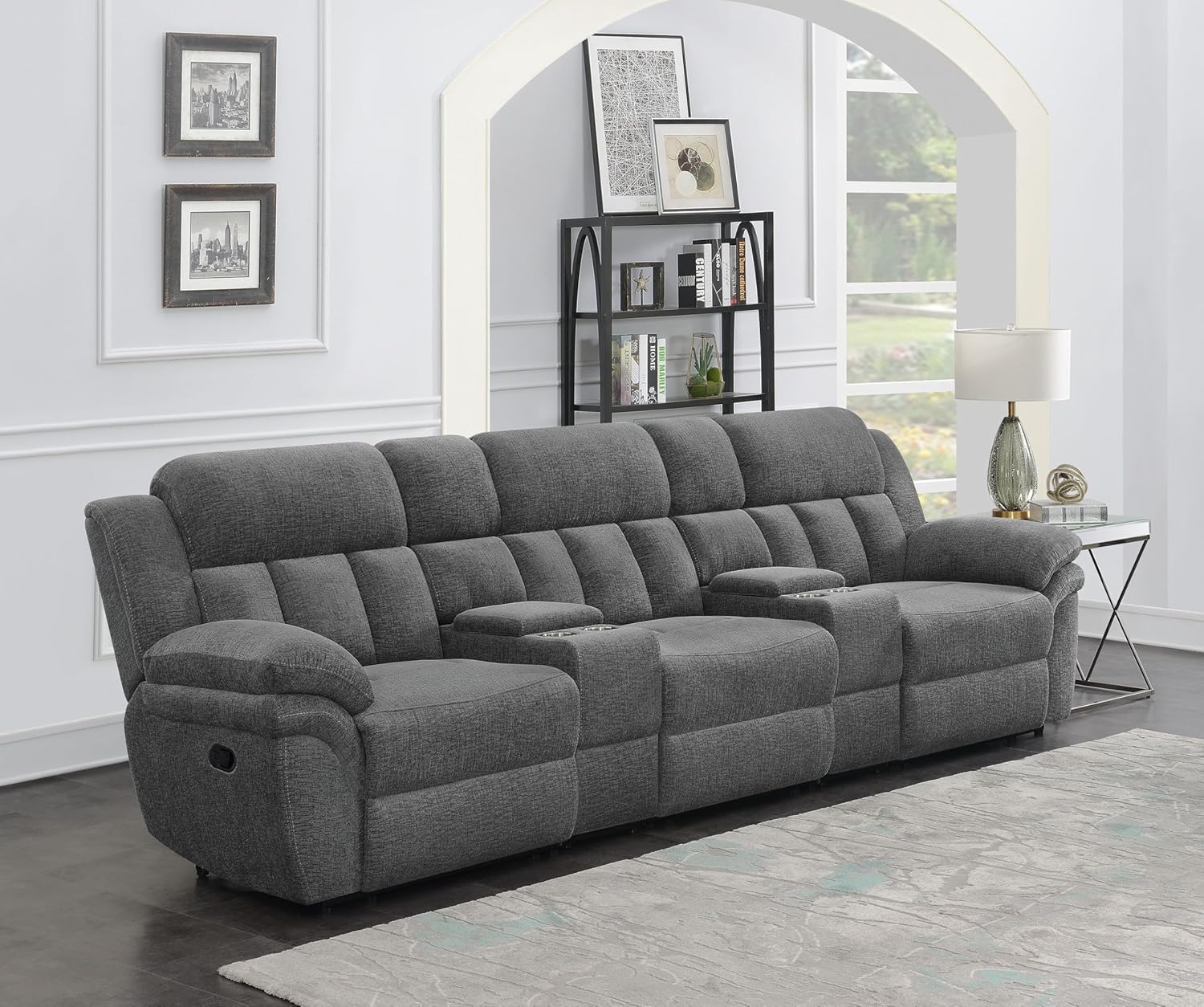 Coaster Home Furnishings - Bahrain - Upholstered - 5-Piece Theater Seating with Recliners, Cupholder Consoles & Thick Pillowtop Armrests - Living Room, Home Theater - Charcoal - 609541T