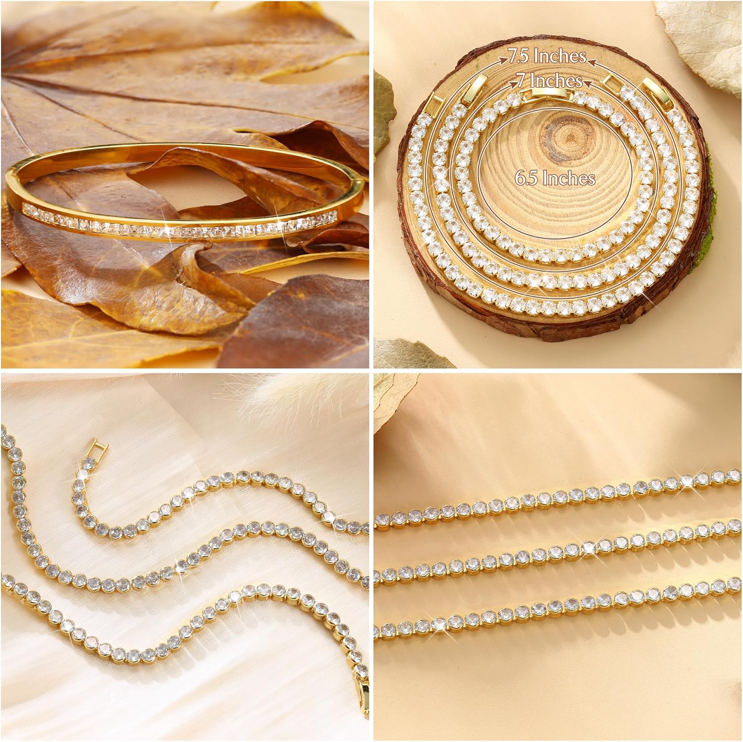 Yadoca Tennis Bracelets for Women Gold Bangle Bracelet Set 18K Gold Plated Stackable Cubic Zirconia CZ Diamond Bracelets Stack Wedding Bracelets for Brides Dainty Jewelry Gift Sizes 6.5-7.5 Inch 3Pcs - Image 5